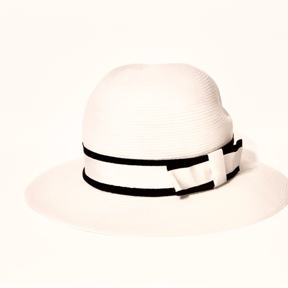 Elegant White Women's Hat with Black Ribbon
